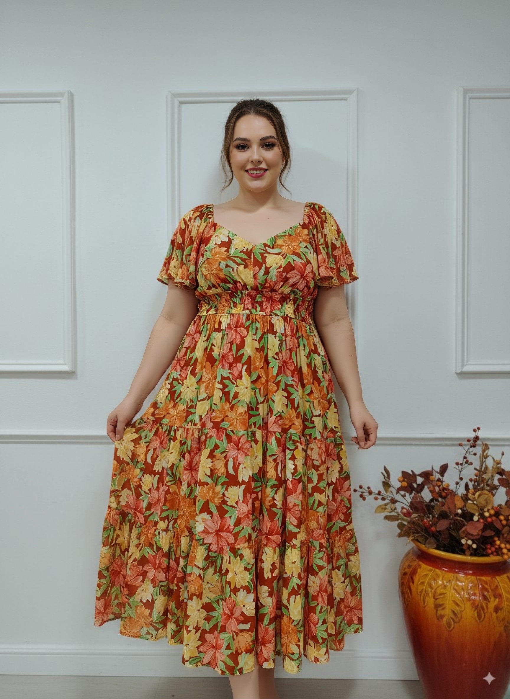 VESTIDO MIDI CURVY ESTAMPADO OTOÑO