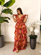 MIDI DRESS ESTAMPADO OTOÑO Y AZUL