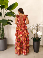 MIDI DRESS ESTAMPADO OTOÑO Y AZUL