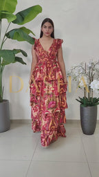 MIDI DRESS ESTAMPADO OTOÑO Y AZUL